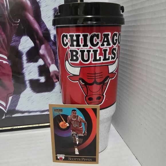 Vtg Chicago Bulls Scottie Pippen 1990's Lg Poster, Travel Mug, & SkyBox Card #46 - Picture 2 of 16
